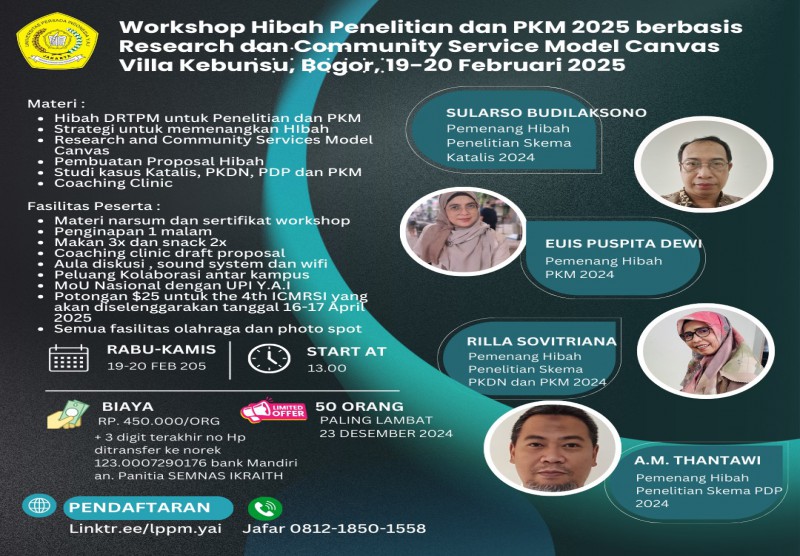 Workshop Hibah Penelitian dan PKM 2025 berbasis Research dan Community Service Model Canvas